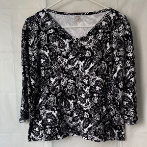 Anne Klein Black and White Paisley Blouse XL